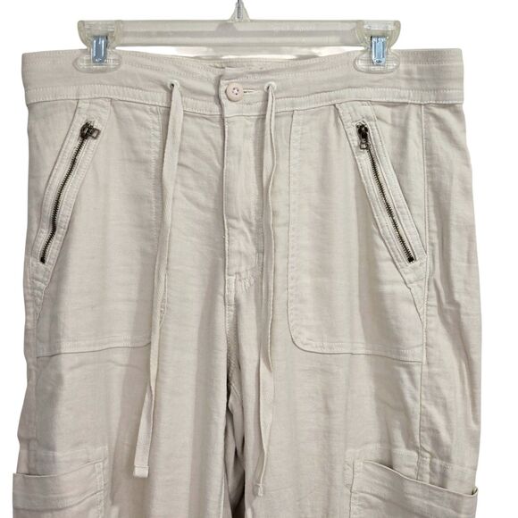 American Eagle Pants Womens Size 8 Tan Dreamy Drape Baggy Wide Leg Linen Cargo - Picture 6 of 13